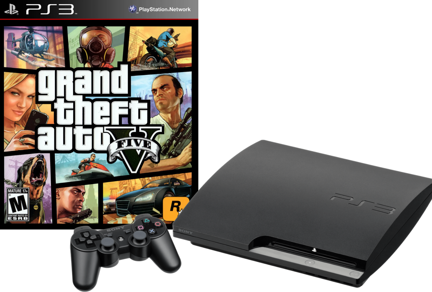 Sony PlayStation 3 PS3 Charcoal Black Slim Console and GTA 5 Bundle